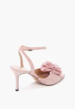 Pantofi decupati, roz, accesoriu floare - imagine 2