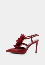 Pantofi decupati, accesoriu floare, bordo - imagine 4