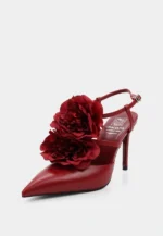 Pantofi decupati, accesoriu floare, bordo - imagine 3