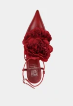 Pantofi decupati, accesoriu floare, bordo - imagine 2