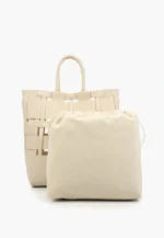 Geanta crem, piele naturala, de mana si umar - imagine 3