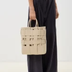 Geanta crem, piele naturala, de mana si umar