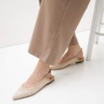 Balerini crem, piele naturala si plasa