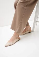 Balerini crem, piele naturala si plasa