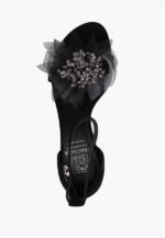 Sandale negre, piele intoarsa, accesoriu floare - imagine 4