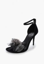 Sandale negre, piele intoarsa, accesoriu floare - imagine 6