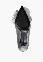Pantofi argintii, accesoriu floare, piele naturala satinata - imagine 4