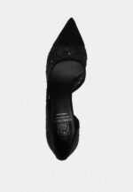 Pantofi negri piele intoarsa, dantela si paiete - imagine 5