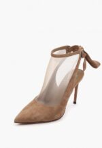 Pantofi decupati, piele intoarsa si plasa, cappuccino - imagine 3
