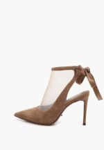 Pantofi decupati, piele intoarsa si plasa, cappuccino - imagine 2