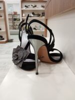 Sandale negre, piele intoarsa, accesoriu floare si pietre c-209 - imagine 5