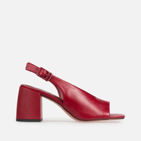 Pantofi decupati, bordo, toc patrat - imagine 2