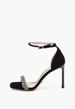 Sandale elegante, piele intoarsa cu pietre - imagine 2