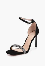 Sandale elegante, piele intoarsa cu pietre - imagine 3