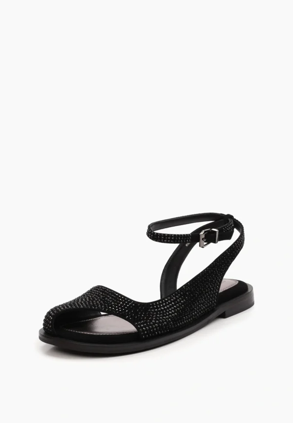 Sandale dama, piele intoarsa, accesoriu pietre - imagine 2