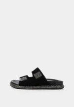 Saboti dama, piele intoarsa, accesoriu pietre - imagine 2