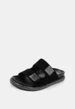 Saboti dama, piele intoarsa, accesoriu pietre - imagine 3