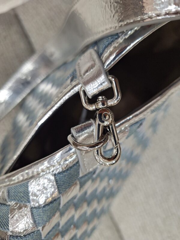 Geanta de umar din material textil(denim) si piele cu aspect metalic lucios - imagine 6