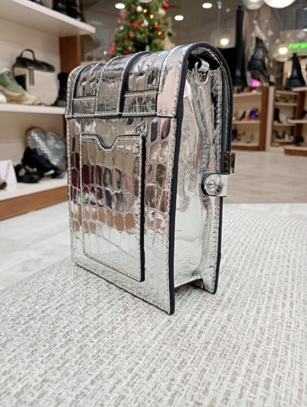 Geanta crossbody argintie,piele naturala - imagine 4