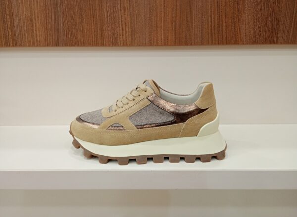 Sneakers dama din piele intoarsa, bej - imagine 3