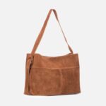 Tote bag, maro coniac, piele intoarsa - imagine 2