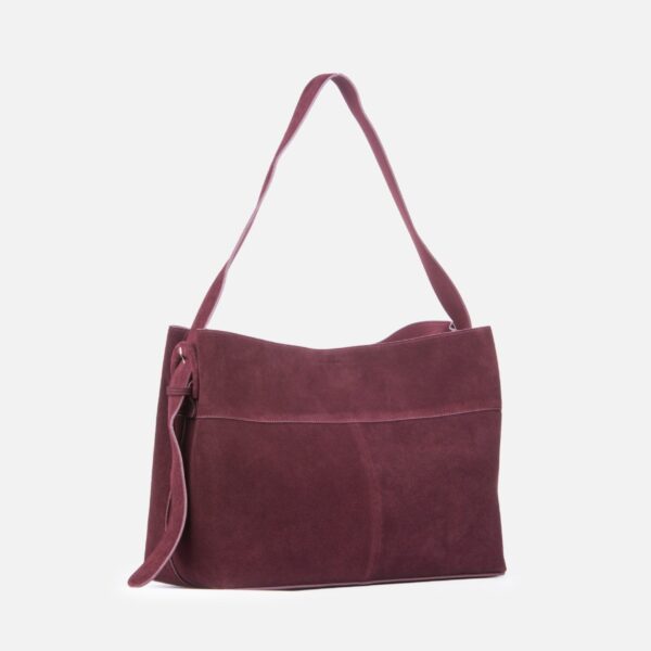 Tote bag, burgundy, piele intoarsa - imagine 2