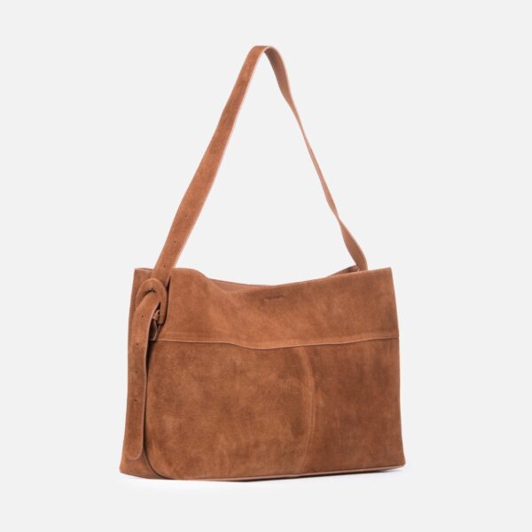 Tote bag, maro coniac, piele intoarsa - imagine 2