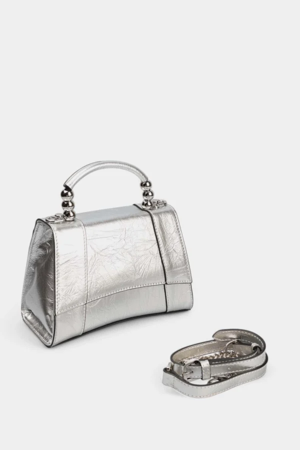 Geanta argintie, piele naturala lacuita - imagine 2