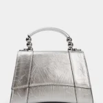 Geanta argintie, piele naturala lacuita