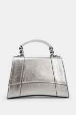 Geanta argintie, piele naturala lacuita