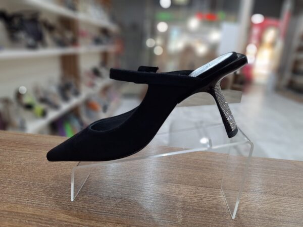 Saboti negri, piele intoarsa, bareta decorata cu o catarama patrata din strasuri c-497 - imagine 4