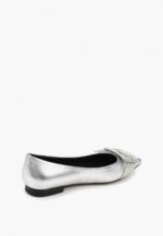 Balerini argintii cu varf ascutit din piele naturala cu aspect lucios c-39 - imagine 2