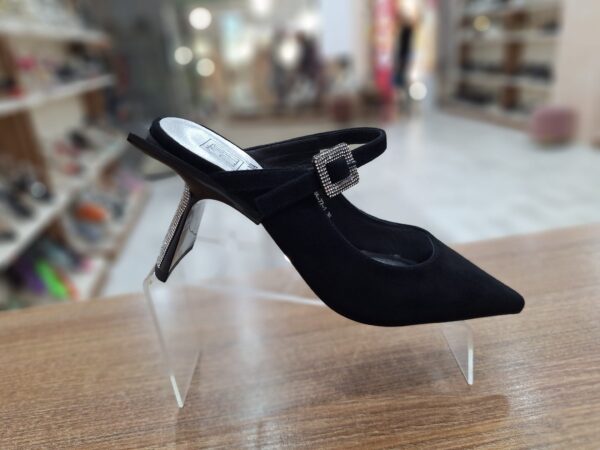 Saboti negri, piele intoarsa, bareta decorata cu o catarama patrata din strasuri c-497 - imagine 6