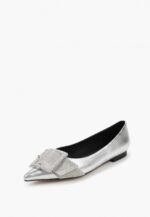 Balerini argintii cu varf ascutit din piele naturala cu aspect lucios c-39 - imagine 3